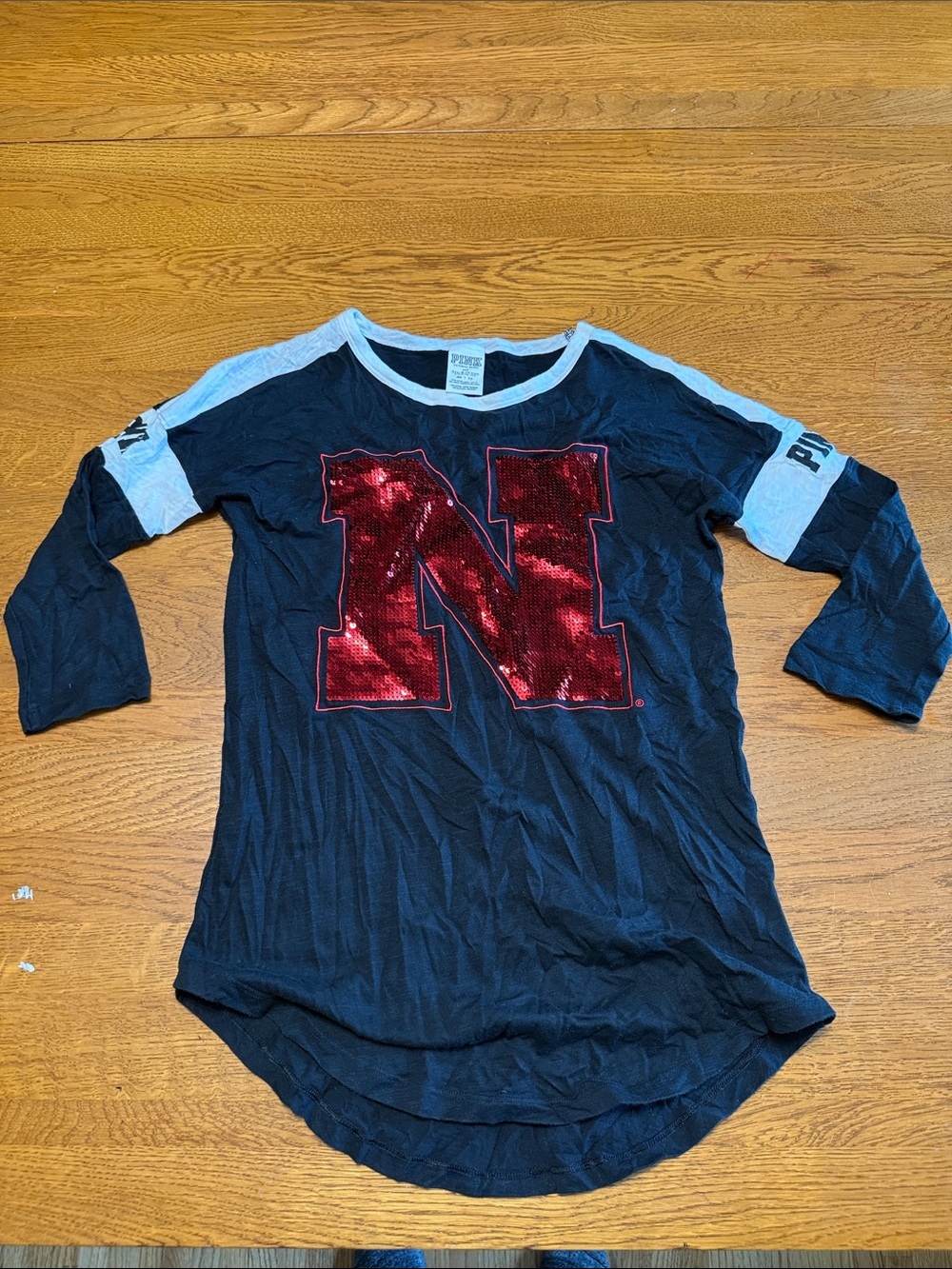 Vintage Women’s Black Top with Red Sequin 'N'